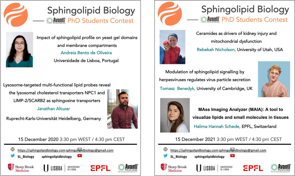 SL_Biology's tweet photo. We are very excited to host our 3rd PhD Students Contest next week! 5 talented students will present their work and the best communication will be awarded a 500$ prize thanks to @AvantiLipids. Let's support our early career scientists registering at https://t.co/LNYmwiJY8I ! https://t.co/68jVsgkEKK