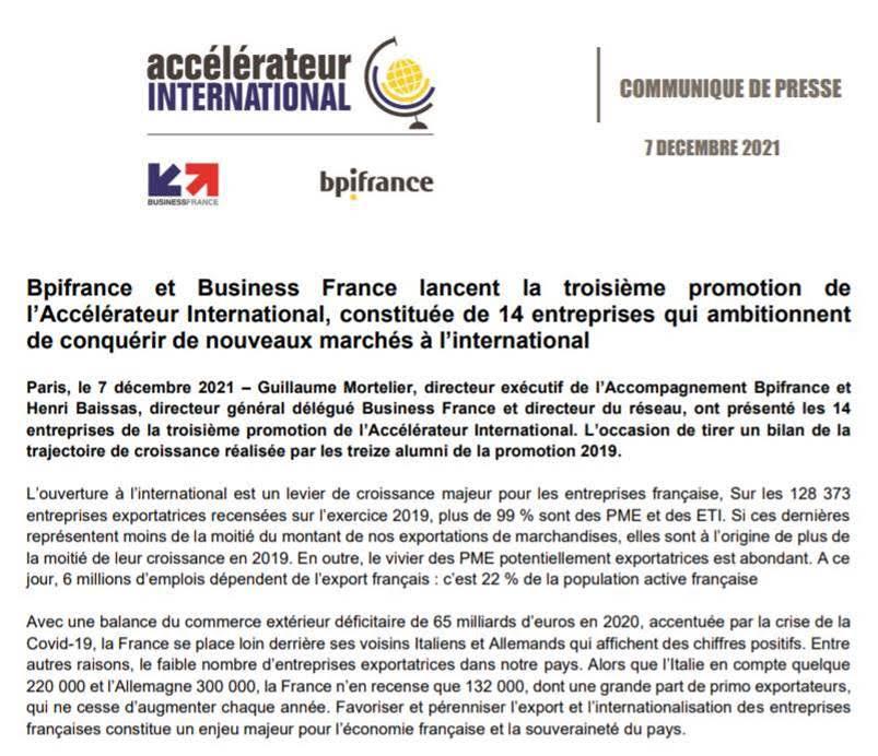 Le point commun entre ces 14 entreprises 🇫🇷 ambitieuses, aux secteurs variés ? L'Accélérateur #International de <a href="/Bpifrance/">Bpifrance</a> et <a href="/businessfrance/">Business France</a> qui lance sa 3ème promotion !
Un soutien précieux pour que nos #PME étendent leur activité aux 4 coins du 🌎 avec la #TeamFranceExport.