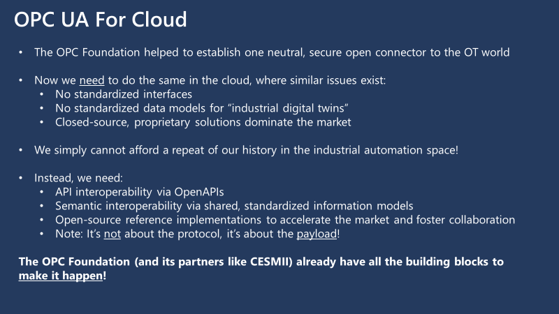 OPCFoundation's tweet photo. “We simply cannot afford a repeat of the hour history in the industrial automation space!” says Erich Barnstedt. Instead openness and standards are needed, which are already provided by the @OPCFoundation and its partners! https://t.co/09Tn9GJnna