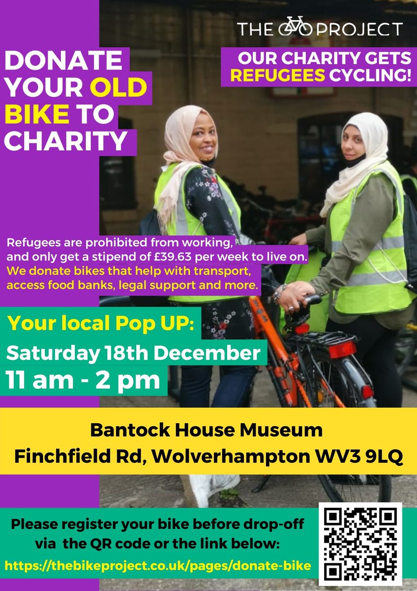 Got a bike to donate to The Bike Project?
We’re hosting a one-off bike pop-up on Sat 18 Dec, 11 am until 2pm. The Bike Project will take your second-hand bikes, fix them up and give them to refugees and asylum seekers.

Register your bike in advance here thebikeproject.co.uk/pages/donate-b…