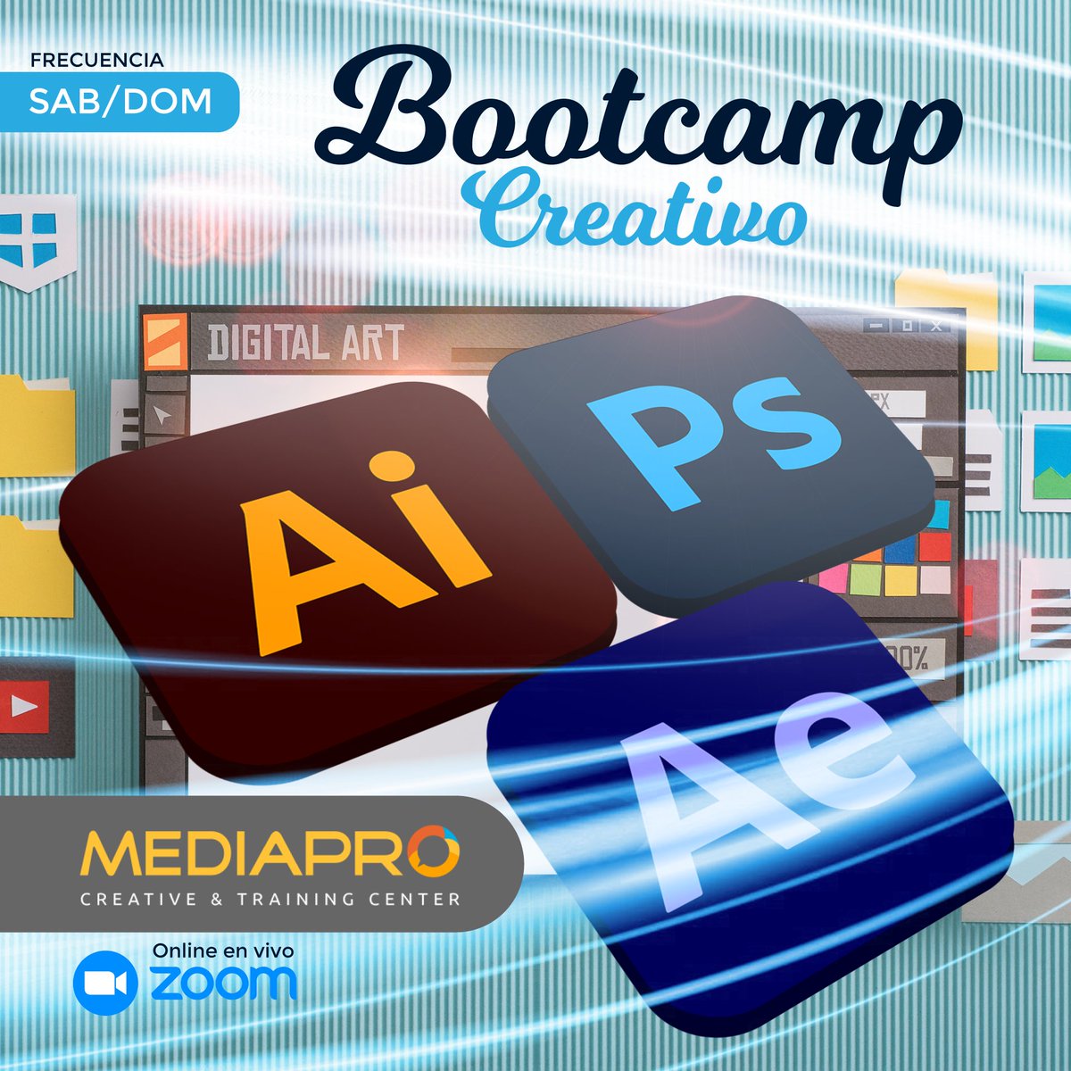 MediaPro_TC's tweet photo. Comenzamos las inscripciones para el Bootcamp Creativo Adobe, donde integrarás After Effects + Photoshop + Illustrator en proyectos para redes, con retoque, composición de video, animación, todo en un flujo profesional.
¡Por fin de año, el Bootcamp tendrá un 80%* de descuento!🎄 https://t.co/h4dxibGmqD