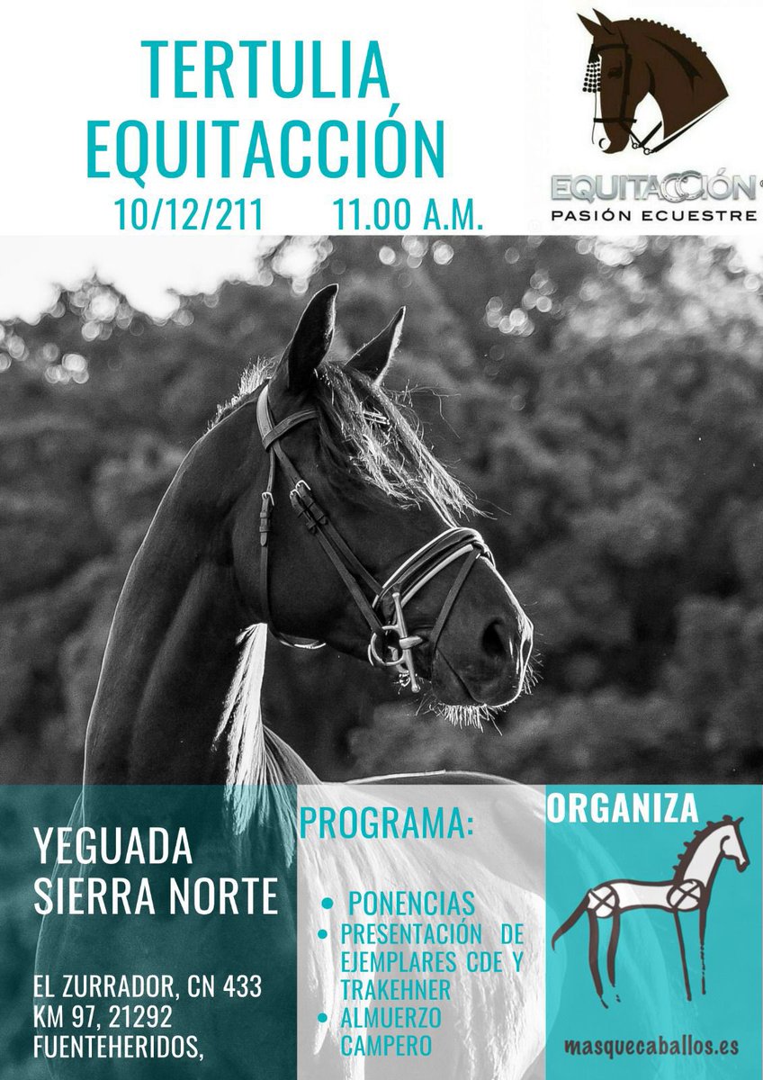 TeteQuilon's tweet photo. Este próximo viernes 10 de diciembre, participamos de esta iniciativa que se celebra en las instalaciones de nuestro cliente más veterano, yeguada Sierra Norte, el único criador autorizado en España de la raza #trakehner
#tertulia #yeguada #hipica #ecuestre #caballos #equitacion https://t.co/lyq8j0RHff