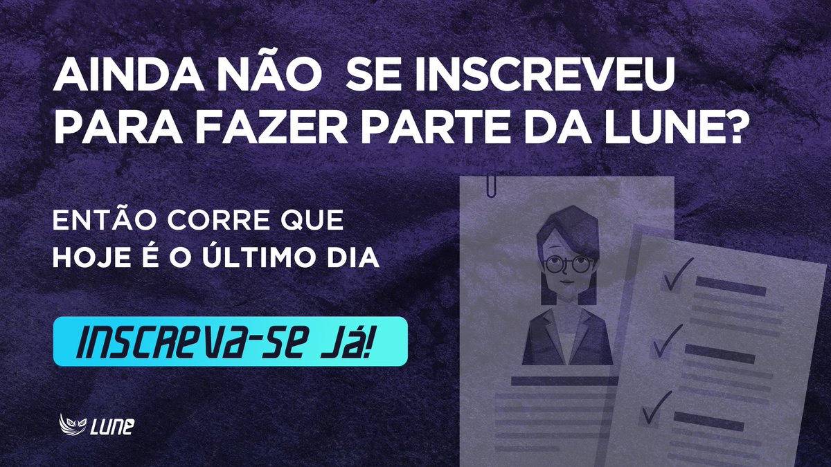 As inscrições para o processo seletivo da LUNE estão acabando! 😵

Não vai perder essa oportunidade de evoluir profissionalmente, né!? 👀 

O link para o formulário de inscrição: forms.gle/ECEiD1nDMRzKmQ…