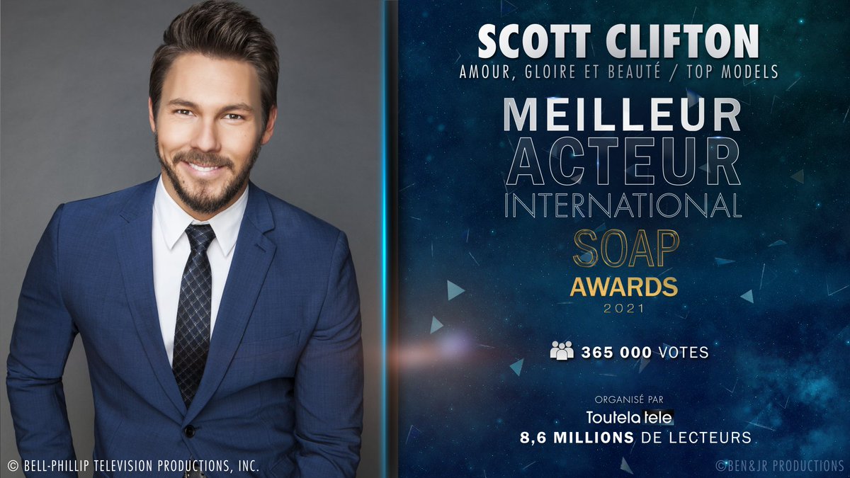 ⭐️ Félicitations à <a href="/CliftonsNotes/">Scott Clifton</a> qui remporte le prix du MEILLEUR ACTEUR INTERNATIONAL aux #SoapAwardsFR 2021 👏

#ScottClifton #Liam #TopModels #AmourGloireEtBeaute <a href="/BandB_CBS/">Bold & The Beautiful</a>
