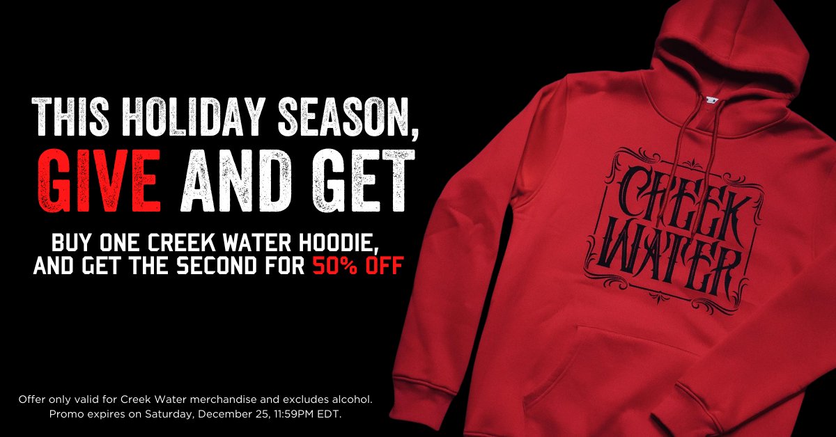 Still looking for a gift for that Creek Water Whiskey fan in your life? Now through December 25, when you buy one Creek Water hoodie, you get the second for 50% off! Show now ➡️bit.ly/3CnLSaG