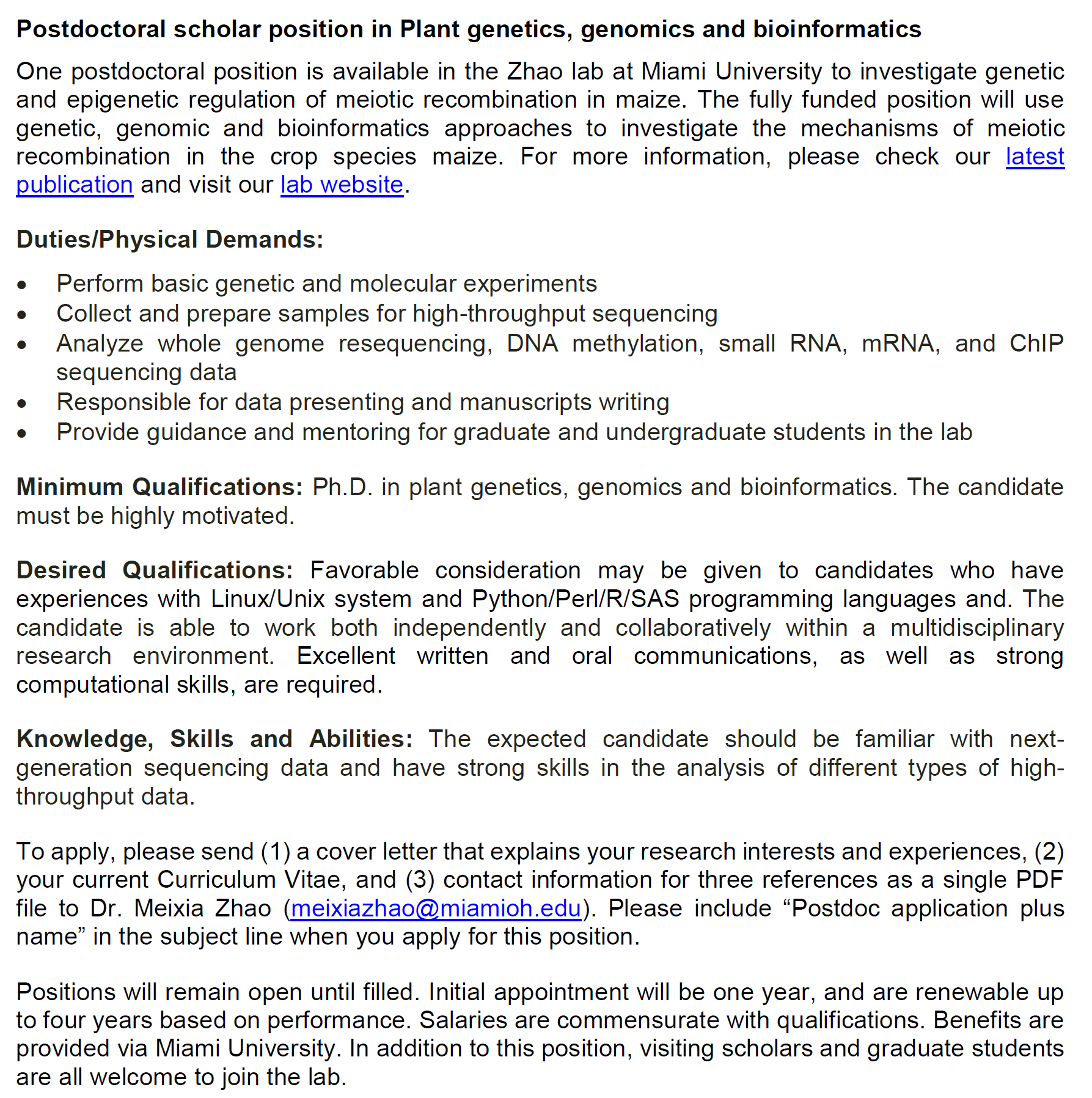 Meixia Zhao on X: &ldquo;My lab is recruiting 1-2 postdoctoral 