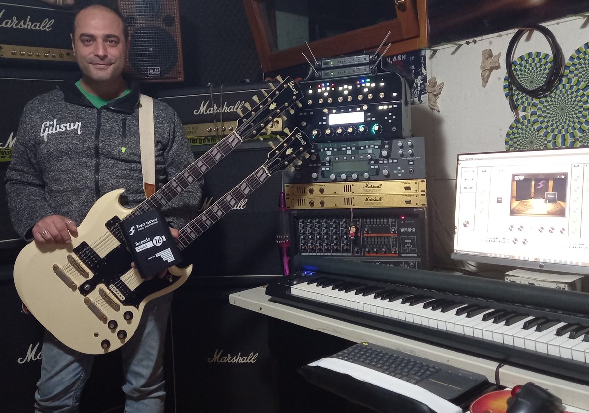 twonotesaudio's tweet photo. Congratulations to Angelo Petullà (Italy) for winning the Two notes Captor on Week 9 of the Tone Vault! He started playing the guitar at 15 and 25 years later he’s loving it more than ever – he writes, records and jams to his own tracks in his home studio!
#twonotestonevault https://t.co/qtu42UmBQW