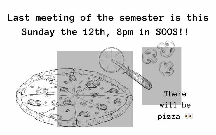 FossilFreePitt's tweet photo. Last meeting of the semester this Sunday! Solidarity and pizza! #DivestPitt https://t.co/RLUMr9hJDU