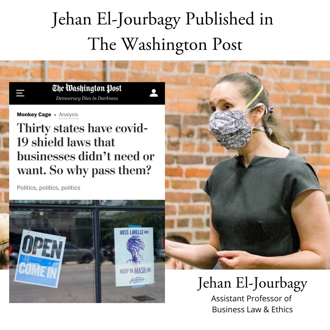 leadcreatively's tweet photo. Leadership Faculty Affiliate and member of the Leadership Advisory Committee, Jehan El-Jourbagy was published in The Washington Post for her insight into Covid-19 shield laws. 

Read the full article here: https://t.co/sDtyM0r3X4 https://t.co/0XnI0rRXoh