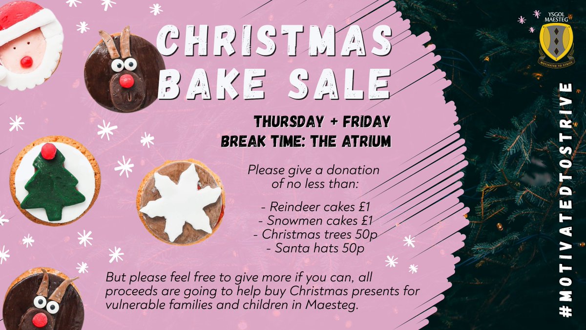 MaestegSchool's tweet image. Pupils and staff have been busy preparing a festive feast - don't forget some spare change tomorrow (and Friday) to buy a cake and help make a difference🧁
@MaestegDTFood @DTMaesteg #maesteg21 #motivatedtostrive