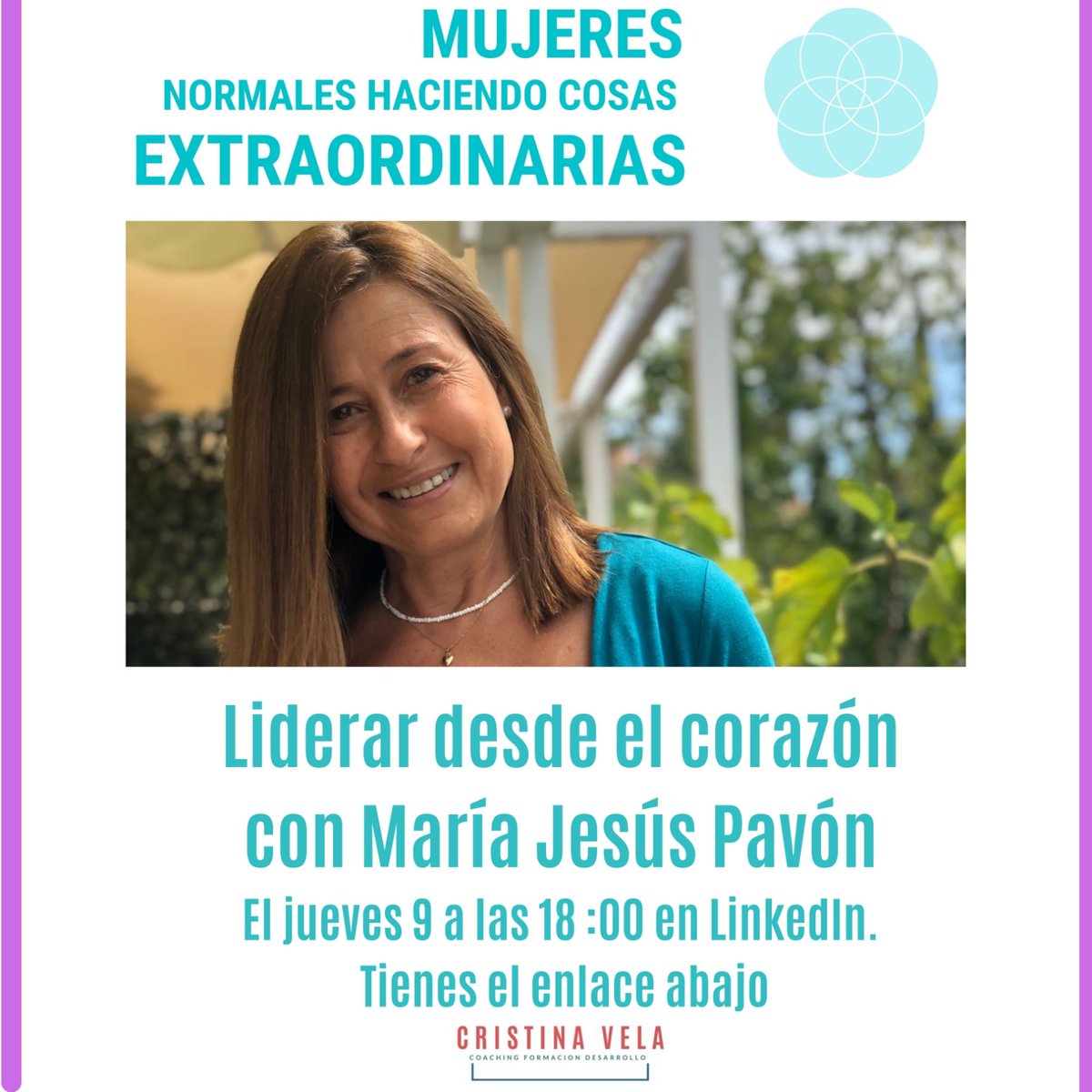Es un orgullo poder compartir con Cristina Vela un espacio de "MUJERES NORMALES HACIENDO COSAS EXTRAORDINARIAS"

Hablaremos de educación, familia, comunicación y del lenguaje del Corazón. 💕

¡Síguenos por Zoom!😊

us02web.zoom.us/j/87344974531?…

Mañana Jueves 9 Diciembre a las 18h🤗