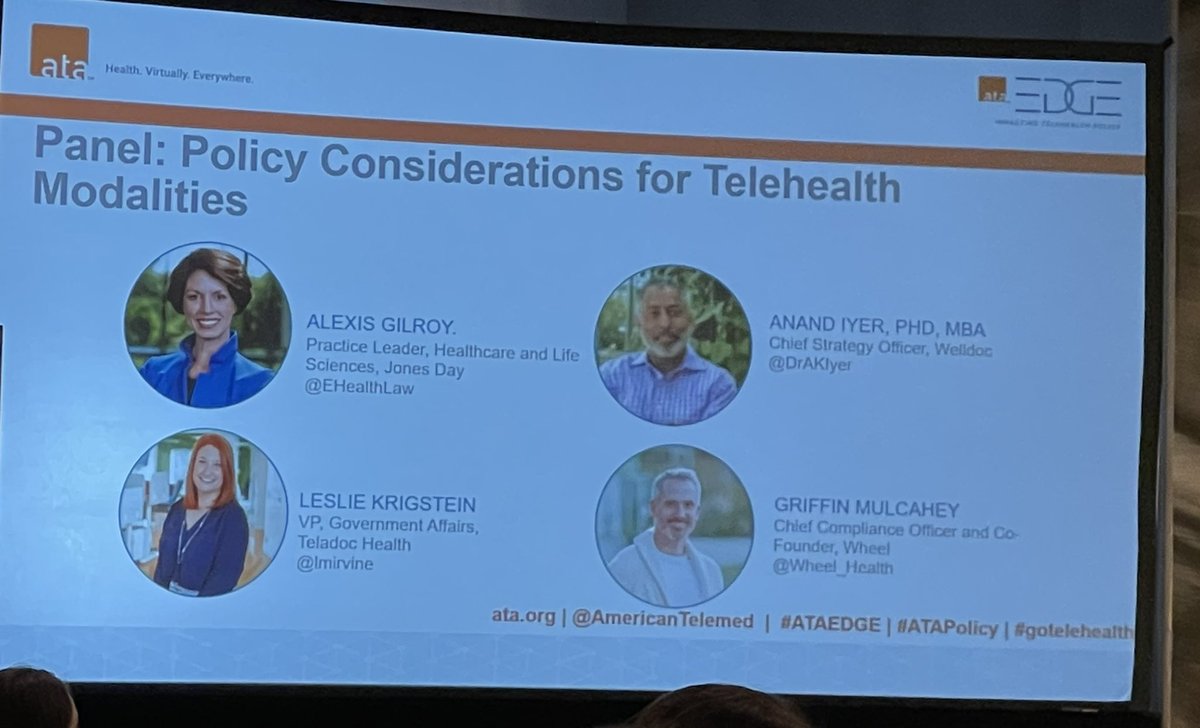 arwmd's tweet photo. The one and only @EHealthLaw Alexis is moderating. Glad she is focusing on non video !! #ATAedge
Panel - @DrAKIyer @lmirvine @Wheel_Health
@JonesDay - grateful for you @AmericanTelemed support
Great discussion
#gotelehealth #ATApolicy
#TelemedNow https://t.co/4yCtdxxHk8