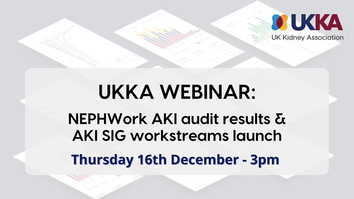 UKKidney's tweet photo. We're excited for next week's #UKKA #AKI Webinar 🖥️ have you registered yet? 16th Dec @ 3pm 📅
https://t.co/4pTrhh3CkI
🔹 Reducing variable AKI reporting
🔹 Where are we with AKI care?
🔹 #NEPHWork AKI audit
🔹 UKKA AKI SIG Workstreams launch https://t.co/w27PnDnELm