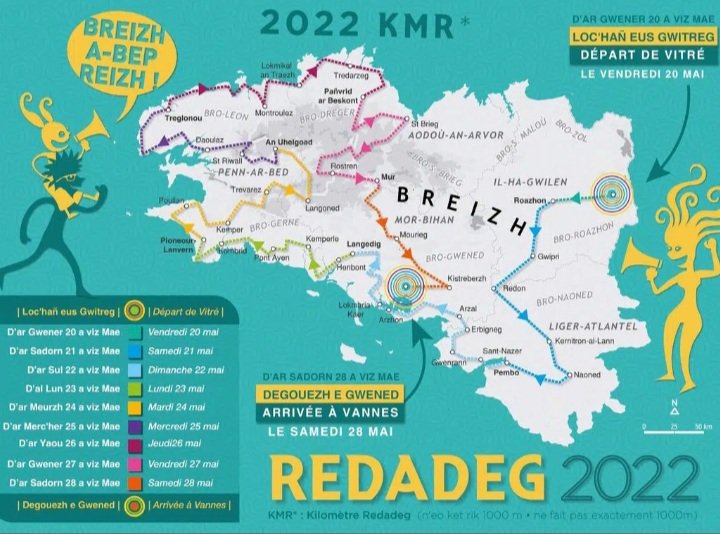 DouarHa's tweet photo. #ArRedadeg a vo e miz mae 2022 e #Breizh. Adalek an ugent betek an eizh warn-ugent a viz mae e vo ar redadeg a dreuziñ ar vro eus #Gwitreg betek #Gwened evit ar #brezhoneg. Evit kemer perzh en ur brenañ ur c'hilometr kit da welet al lerc'hien internet se: https://t.co/06QRn7zEdq https://t.co/vOYrjykuwE
