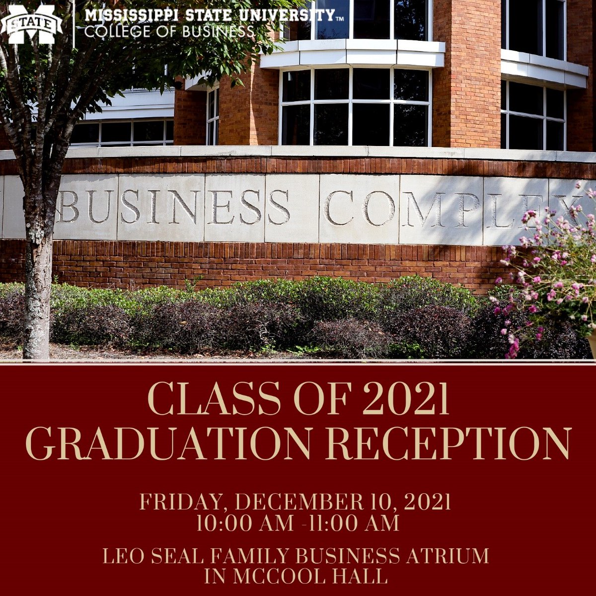 BbaMsu's tweet photo. Join us this Friday as the College of Business honors the class of 2021. #msstate #msstateonline #WeMeanBusiness #Classof2021 https://t.co/u1c8PnOtLQ
