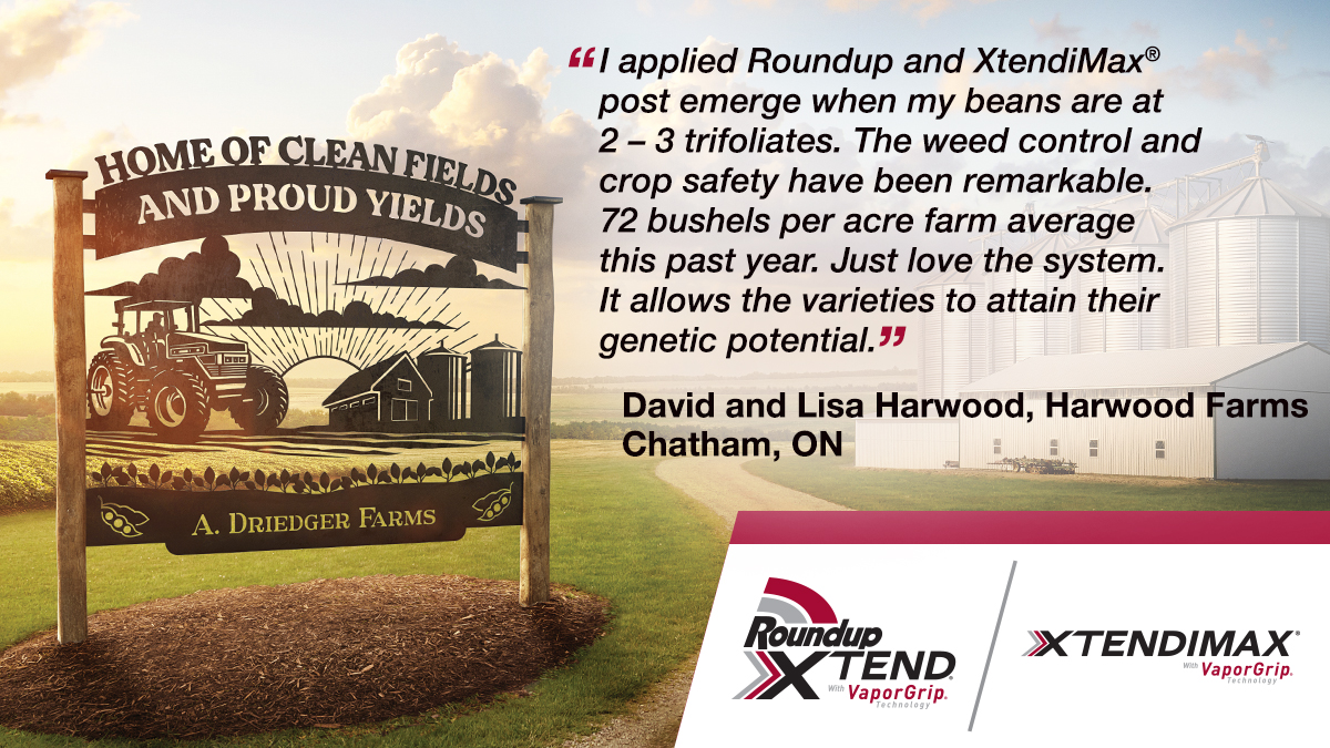 Bayer4CropsCA's tweet photo. "REMARKABLE!" π€© Those aren't just our words, they are David and Lisa Harwood's from Chatham, #ONAg. Read why they love #RoundupXtend with #XtendiMax below. To learn more about the #RRXCS and how you can #GrowToGreatness visit https://t.co/nX4eUdDjUv https://t.co/Eh4jkJS4Qt