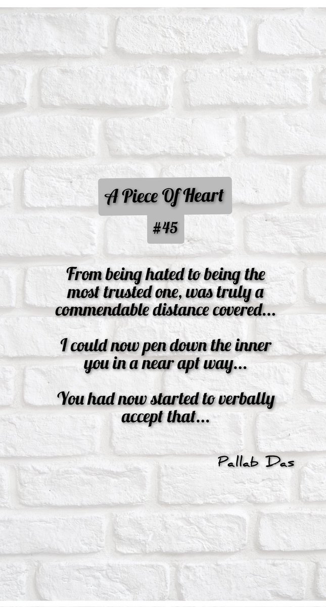 Pallab0309's tweet photo. Heart Says # 45
Hello Friends,
This is a portion from my book 'A Piece Of Heart'...
I will try and pick lines from each chapter and keep posting them...
Please do share if you like reading it ...📙📖📙
#writers #heartsays #book #love #heartsays #poetry https://t.co/IYcUPZzdiC