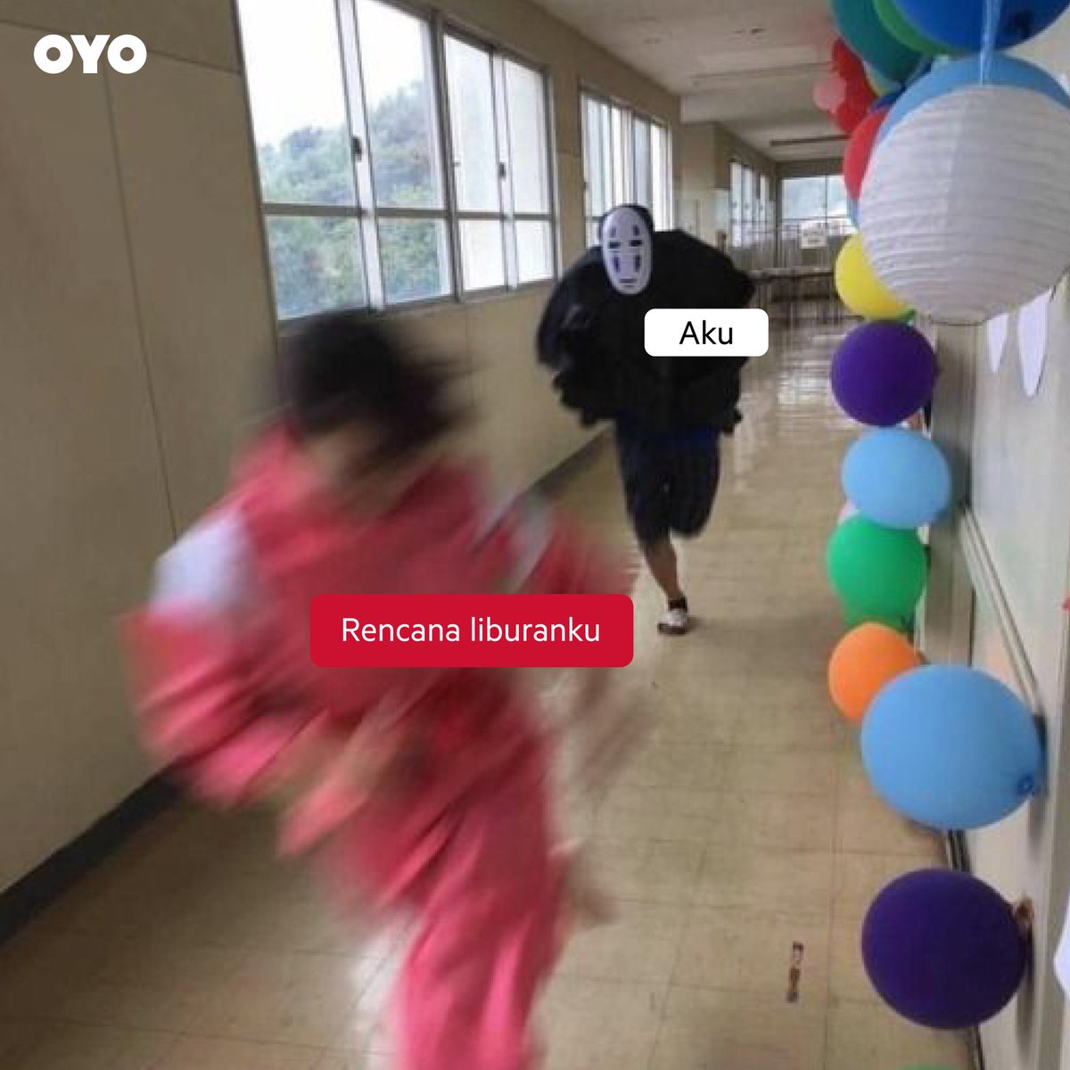 oyoindonesia's tweet photo. Mengejar rencana liburanku🏃🏻‍♂️🦖⁣
⁣
Susah kalau dikejar terus tapi ngga di jadiin🥲 Yuk, jangan ghosting rencana liburanmu lagi! Kejar promo 𝐟𝐥𝐚𝐬𝐡 𝐬𝐚𝐥𝐞 di aplikasi OYO setiap hari Senin sampai Kamis dan wujudkan rencana liburanmu.⁣
⁣ ⁣
#OYOSafecation #OYOIndonesia https://t.co/ydB5Hdt1RU