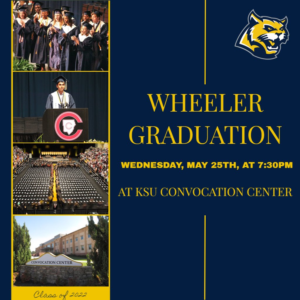 Wheeler_High's tweet photo. Wildcat Seniors! Graduation date, time, and location has been set!!! Get ready to celebrate! More information will come out soon! Go Cats! #375HOLT #WildcatsRowing https://t.co/g2g0m6p8GK