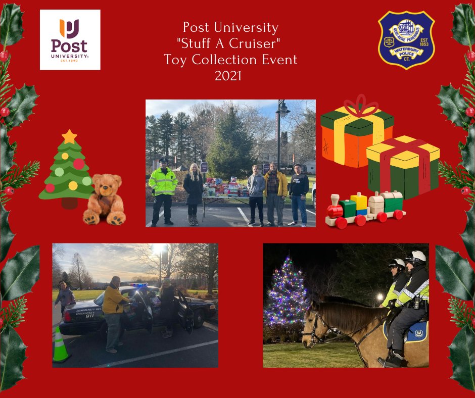 WaterburyPD's tweet photo. WPD officers partnered together with Post University to host an annual "stuff a cruiser" toy collection event yesterday. #wtbypd #tistheseason #postuniversity #community #partnerships #WaterburyCT https://t.co/Ll7ayU5p6w
