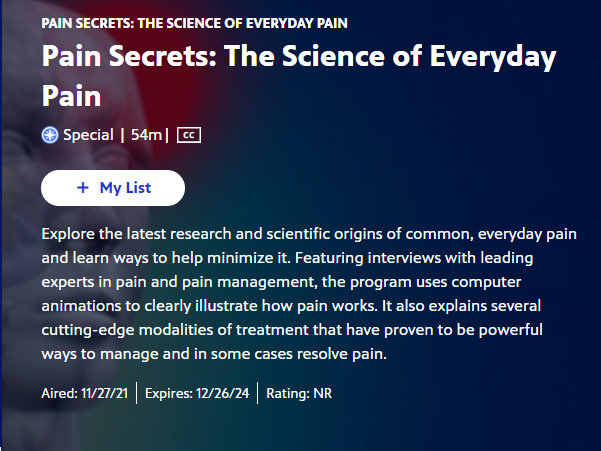CalmareNJUSA's tweet image. I'm honored to be interviewed with our #Calmare patient for this enlightened @PBS docu on alternative therapies to defeat #chronicpain. pbs.org/show/pain-secr… #waronpain @MyNJPBS