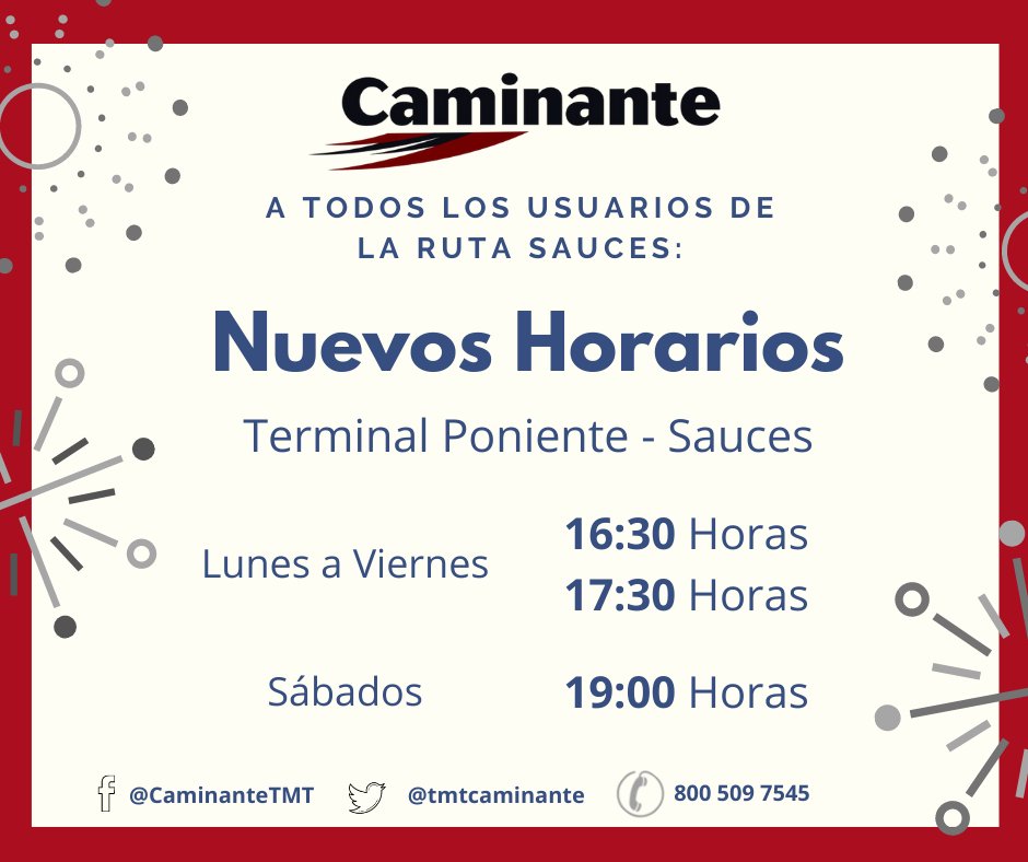 #Sauces   #Observatorio  #Caminante  #NuevosHorarios