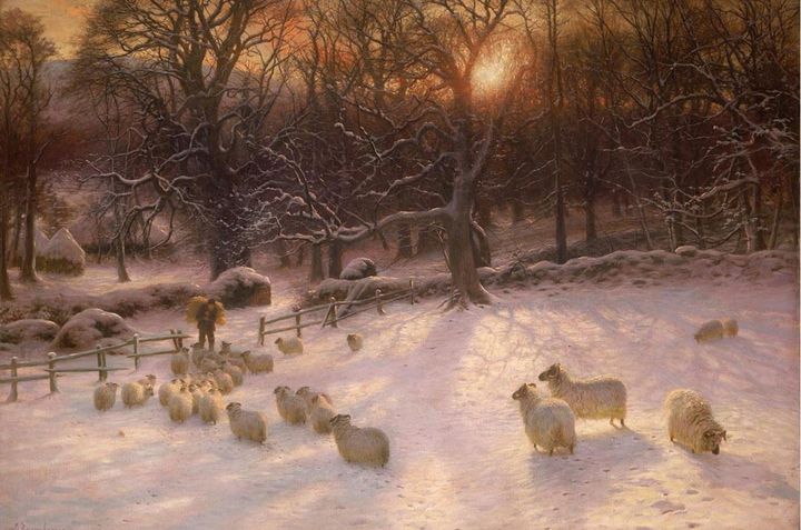 LeverArtGallery's tweet photo. What are your favourite winter paintings? We're reflecting on the wonderfully wintry scene, The Shortening Winter's Day is Near a Close (circa 1903) by Joseph Farquharson @LeverArtGallery. Did you know the shepherd is actually an employee of Farquharson, who was asked to pose? https://t.co/GT1zjwpZ2k