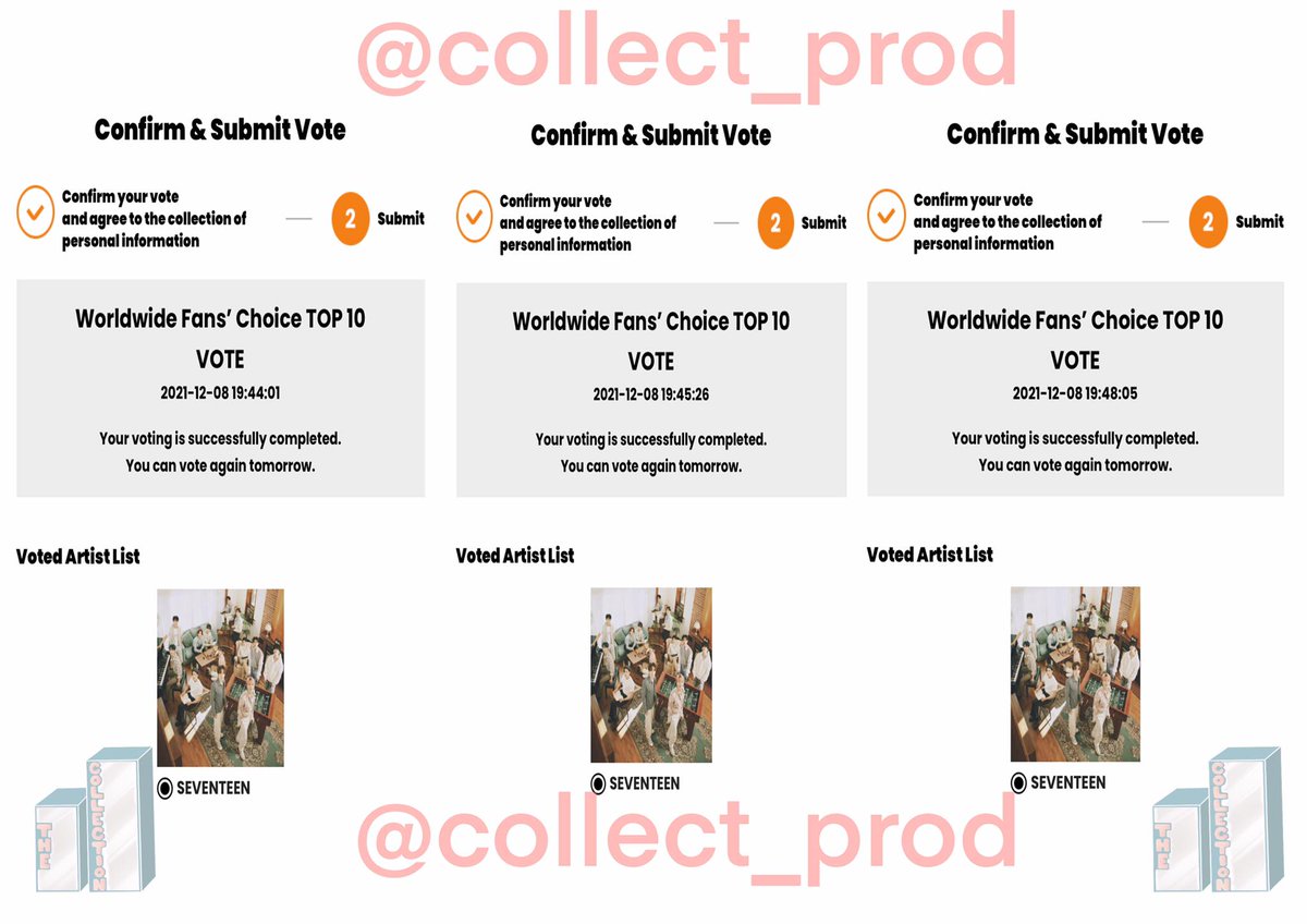 collect_prod's tweet photo. Congratulations to #seventeen for winning the poll!! We casted 5 votes for them. Proof below!!

#MAMAVOTE  Thank you for joining! https://t.co/rJpO0aqvFr