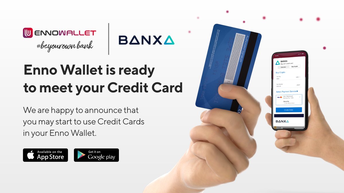 EnnoWallet's tweet photo. Enno Wallet users!!! 😍 Update your app and make your Credit Cards 💳 ready! Now you have freedom to invest crypto assets with your Credit Card. Thanks to @BanxaOfficial a trusted #ennowallet partner.

Join us on Telegram https://t.co/GrKr39B6kM for your questions. #BeYourOwnBank https://t.co/eol6faKlek