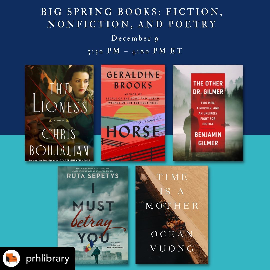 Tomorrow, 3:30 EST, join us all when we discuss our forthcoming books — and I introduce THE LIONESS. Visit the @PRHLibrary below. Honored by the company: #oceanvuong @RutaSepetys #geraldinebrooks #benjamingilmer. Still time to register! @doubledaybooks 
libraryjournal.com/event/prh-wint…