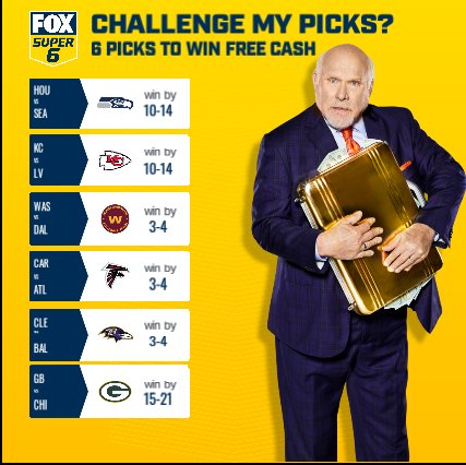 BOOM! These are my picks I just made on @foxsuper6 ! Can you beat me for a chance to win free cash? foxsuper6.onelink.me/y0bF/e46a6e6b