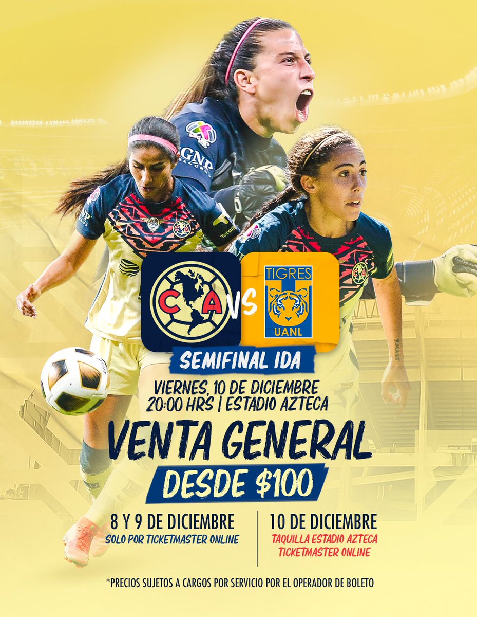 💛¡Pintemos el Azteca de Azulcrema!💙

ADQUIERE TUS BOLETOS ➡️ bit.ly/3DNRiMp
🏟 | América vs Tigres | Semifinal ida
🗓️ | Viernes 10 de diciembre 20:00 hrs
💲| Desde $100
💳 | Abonados y membresía Azulcrema entrada gratuita con su tarjeta