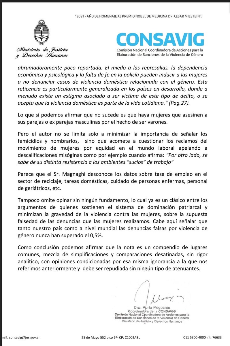 PerlaPrig's tweet photo. (Viene del anterior) La #Consavig rechaza las afirmaciones del director de un portal mendocino, quien minimiza la gravedad de los femicidios y postula que la mayoría de las denuncias por violencia que hacemos las mujeres son falsas https://t.co/dduuxVzC7b