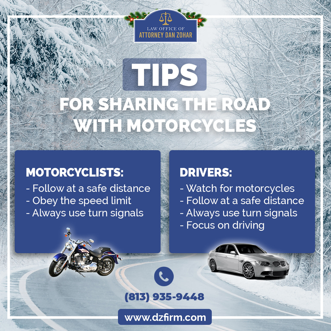 Check out our tips for sharing the road with motorcycle riders.

Make sure to focus on the road and keep a reasonable distance between vehicles to ensure the safety of everybody on the road.

If you have been injured due to another’s negligence, call us today 📱 (813) 935-9448