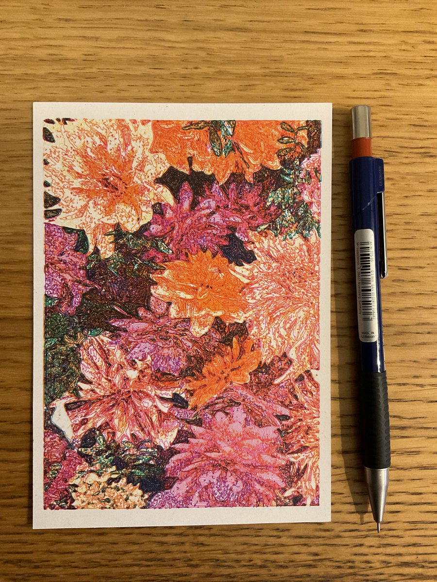 DrRJMondragon's tweet image. Flowers, red, pink, purple, yellow and green gelpens #plottertwitter #vplotter