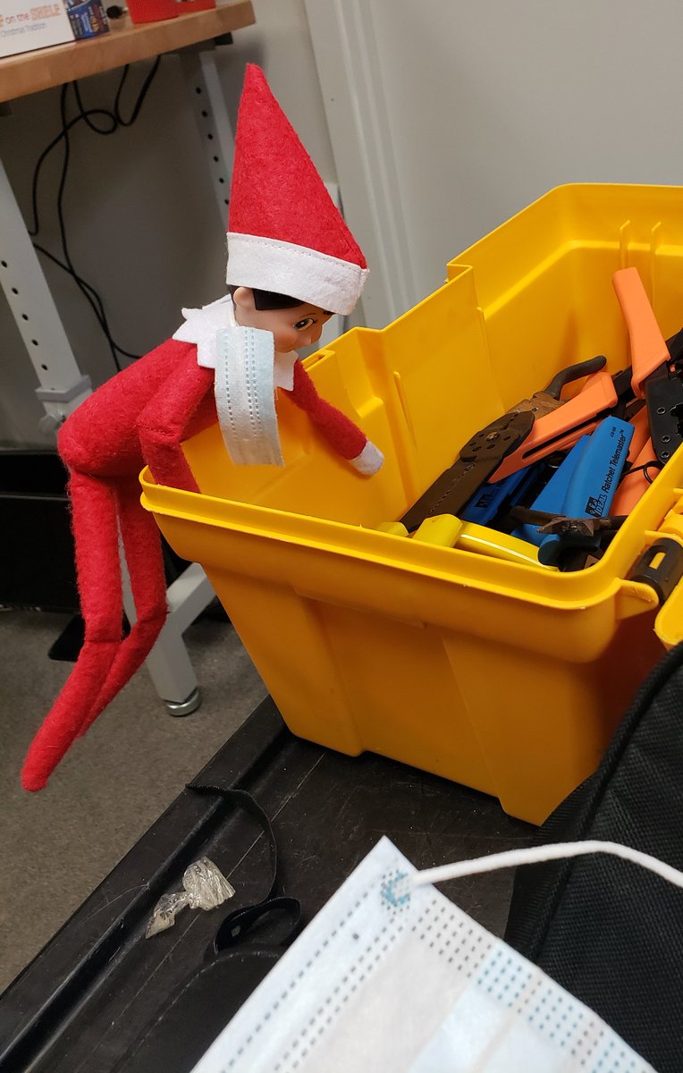 UACCB's tweet photo. Buddy and Judy are visiting Information Services and Counseling today. Buddy found himself in a little bit of a mess trying to help the staff work on some cables. Judy got a chance to help out in counseling by letting Maggie express herself. #UACCBElves https://t.co/f8yBp0ExcA