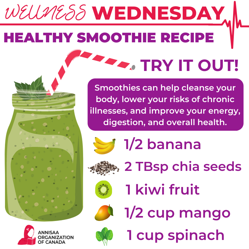 ANNISAAORG's tweet photo. 💖 #ANNISAAWellnessWednesday  💖 

Drinking #smoothies are an easy, #healthy and effective way to give your body a cleanse. Here's a #smoothierecipe you can try with ingredients you can find at home!

#annisaaorg #smoothie #health #healthylifestyle #toronto #wellness https://t.co/sohazcX8W0