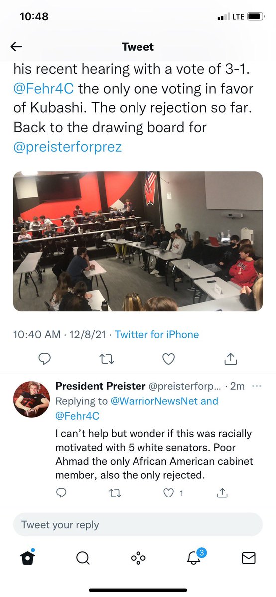 This was tweeted and quickly deleted by <a href="/preisterforprez/">President Preister</a> to call this racially motivated and all the senators just white is funny. Soy latina y mi madre es mexicana. Ahmad failed to answer my questions and relied on Luca to much that’s y I voted no. 👍🏼