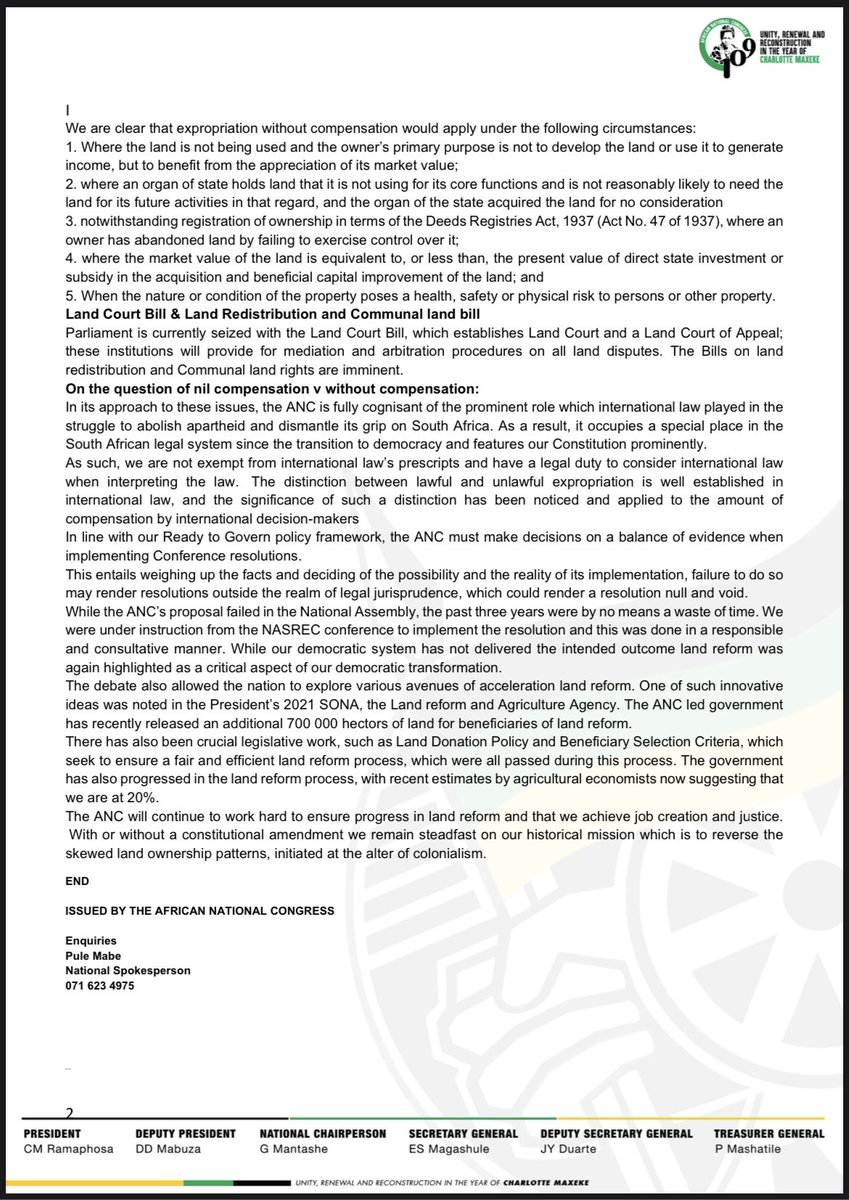 <a href="/MYANC/">ANC - African National Congress</a> statement on Land Reform.
