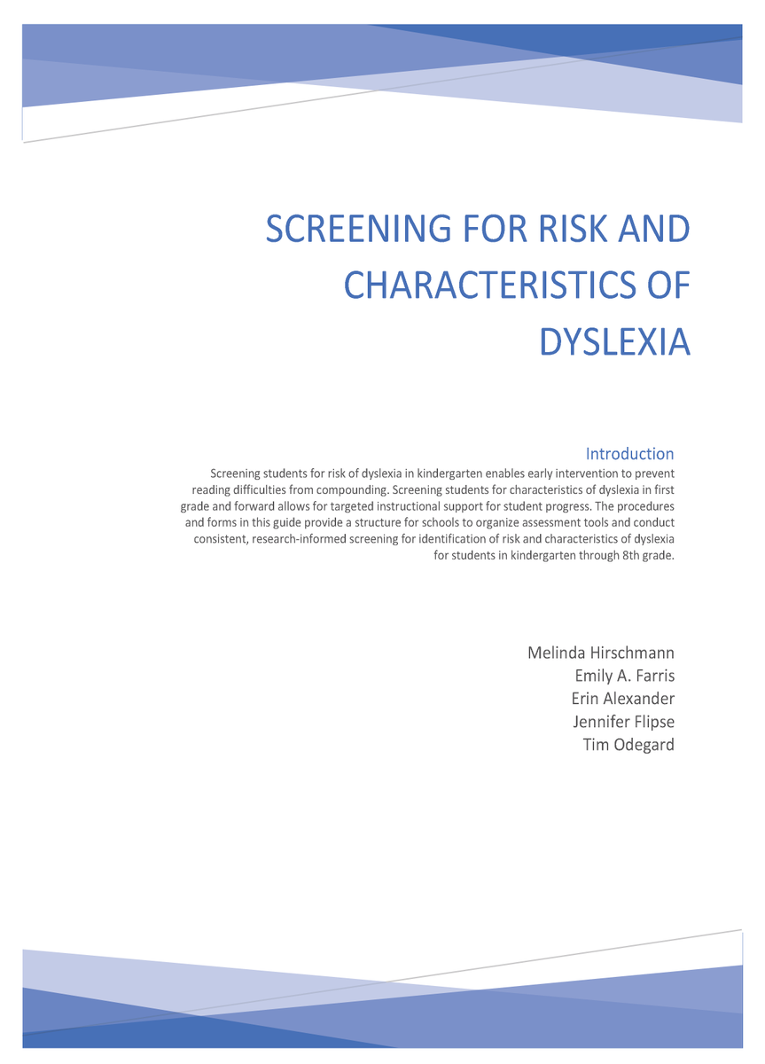 DyslexiaMTSU's tweet photo. Screening for Risk &amp; Characteristics of Dyslexia, our latest publication, is now available! It includes district &amp; student level forms to support schools in using screening data to identify risk &amp; characteristics of #dyslexia. Free download: https://t.co/xKSPWbnMdS https://t.co/F3TkkQebPk