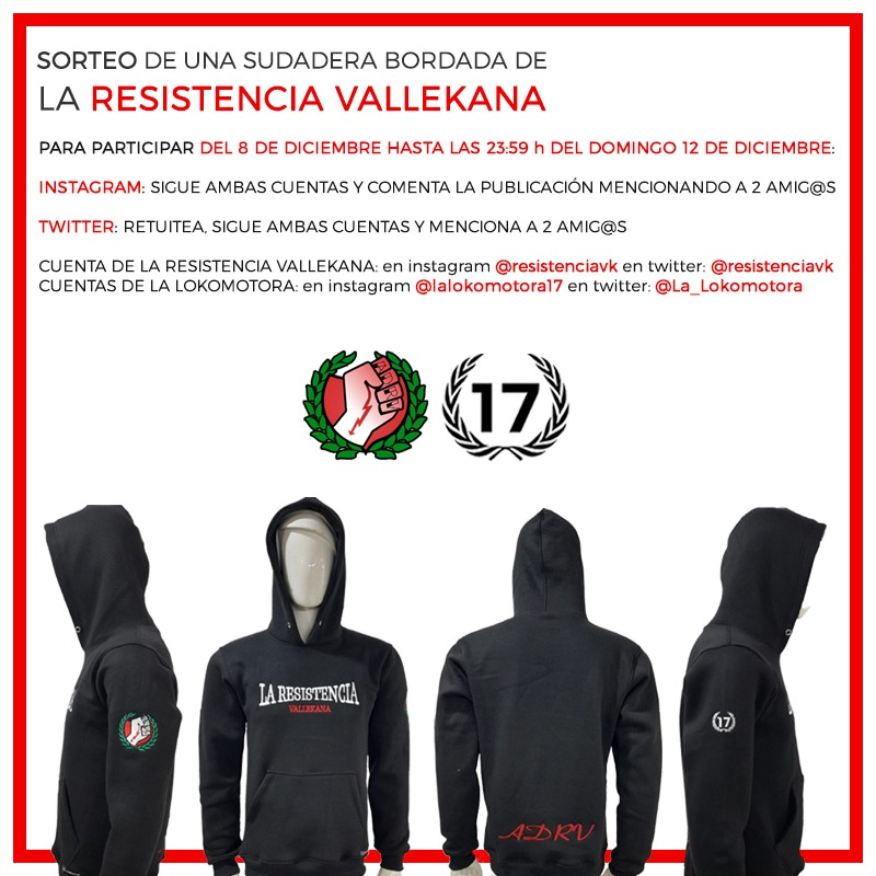 La_Lokomotora's tweet photo. SORTEO de una sudadera de la @ResistenciaVk 
Sigue las instrucciones y participa del 8 al 12 de diciembre. El lunes se hará público el resultado. https://t.co/i71KQ5c5pj