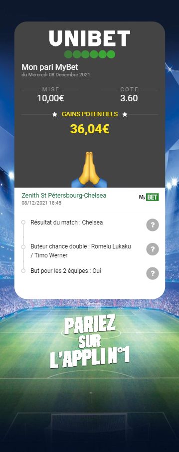 UnibetFrance's tweet photo. 🤙 Un p'tit MyBet pour lancer ta soirée LDC ? 

➡ Unibet offre les gains à l'un d'entre vous dans les RT si ça passe 💰 https://t.co/LYRFQ89zVY