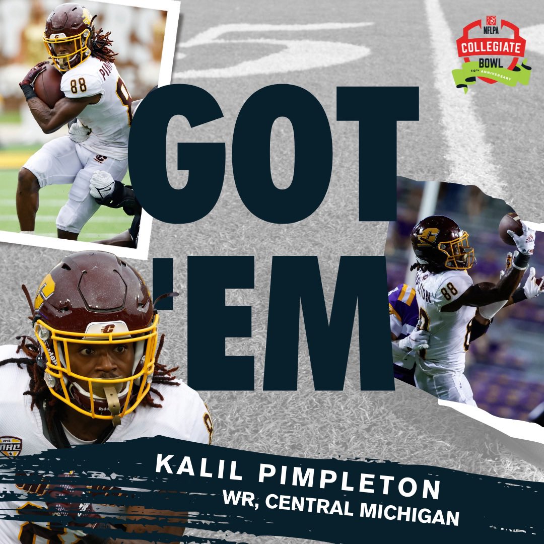 Don’t blink, you might miss him! 

<a href="/CMU_Football/">Central Michigan Football</a> wide receiver Kalil Pimpleton (<a href="/231_Peezy/">KP</a>) is Pasadena bound! The electric WR is also an explosive return man capable of busting the game open at any given moment. The #NFLPABowl is ready for that MACtion! 

#Path2Pasadena