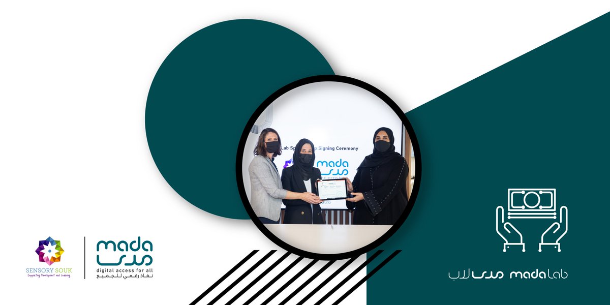 madacenterQatar's tweet photo. وقعت شركة Sensory Souk على اتفاقية رعاية فضية لمدى لاب في مجال الابتكار لفائدة الأشخاص ذوي الإعاقة والمتقدمين في السن.
Sensory Souk has signed a Silver Sponsorship Agreement for Mada Lab in innovation field for the benefit of persons with disabilities and the elderly.
#MadaLab https://t.co/Og4FbF95WK