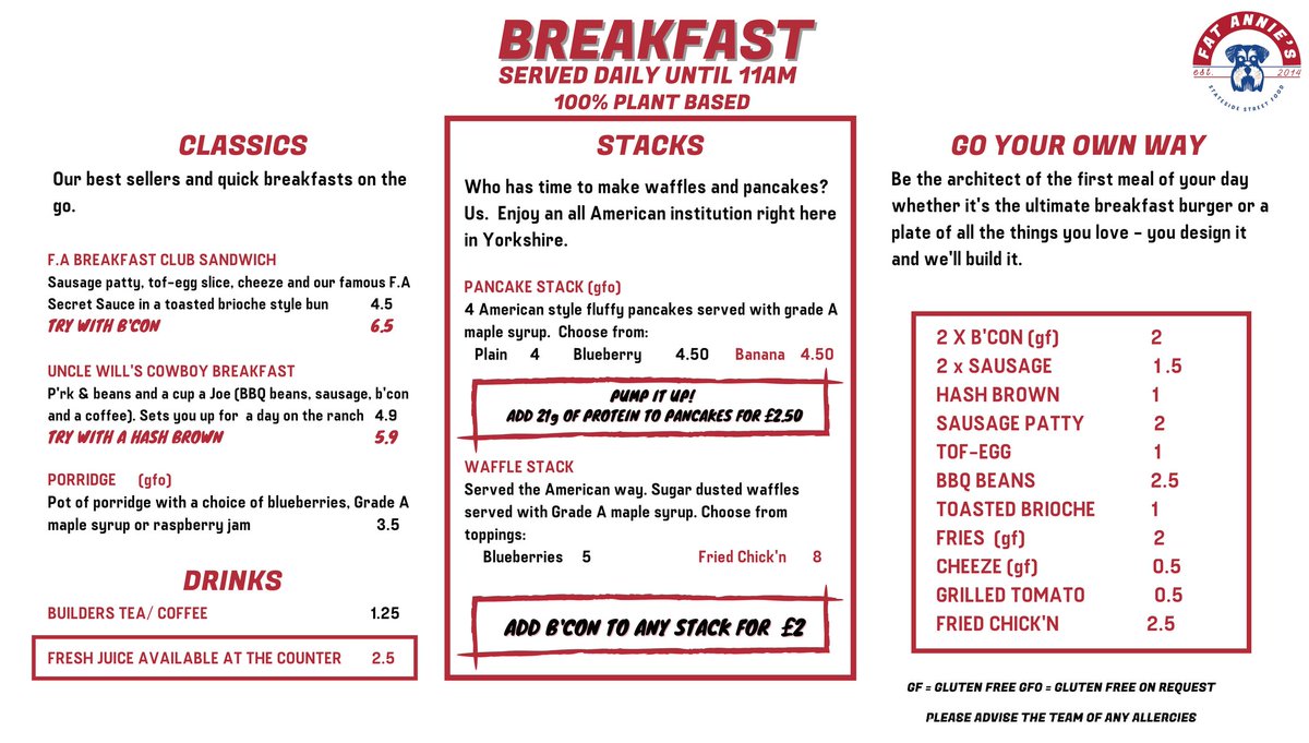 Now serving breakfast Monday to Saturday from 9-11am.