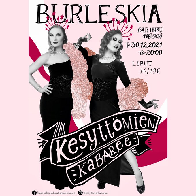 Welcome to this hot burlesque show! ✨ Kesytt&ouml;mienKabaree#4 @BarIhku Helsinki 30.12.2021,20:00 Age limit:20 Ticket:14&euro;/19&euro;:link<a class="tags" target="_blank" title="On Twitter" href="/?out=eyJ0eXAiOiJKV1QiLCJhbGciOiJIUzUxMiJ9.eyJpYXQiOjE3MjUzMzQ1MDQsImlzcyI6InR3cG9ybnN0YXJzLmNvbSIsIm5iZiI6MTcyNTMzNDUwNCwiZXhwIjoxNzU2ODcwNTA0LCJyZWRpcmVjdF91cmwiOiJodHRwczovL3R3aXR0ZXIuY29tL0Jhckloa3UifQ.fpK_hXqsFxcV0LwRbaEfg5_PL3eY1FR0CGBQUWG_iPqIuodmY4V6GvmfhKeZpjH1dnIqbPtwZgtAq6IPeZrrVw">@BarIhku</a><a href="/tag/burleskiakampissa"class="tags"><span>#burleskiakampissa</span></a><a href="/tag/kesytt%C3%B6mienkabaree"class="tags"><span>#kesytt&ouml;mienkabaree</span></a><a href="/tag/ennen"class="tags"><span>#ennen</span></a>