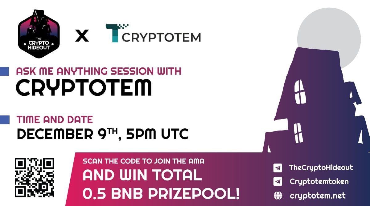 CryptotemToken's tweet photo. Tomorrow AMA with our CEO, 5PM, on the Cryptohideout telegram!!!
Ask anything you want about cryptotem project.
-Giveaway 0,5 BNB
TG cryptohideout: https://t.co/LoUzQ0m6J2
TG Cryptotem : https://t.co/vGXzegZzdf
#Cryptotem #BSC #AMA #totem #cryptohideout #giveaways https://t.co/Mhsg744G7y