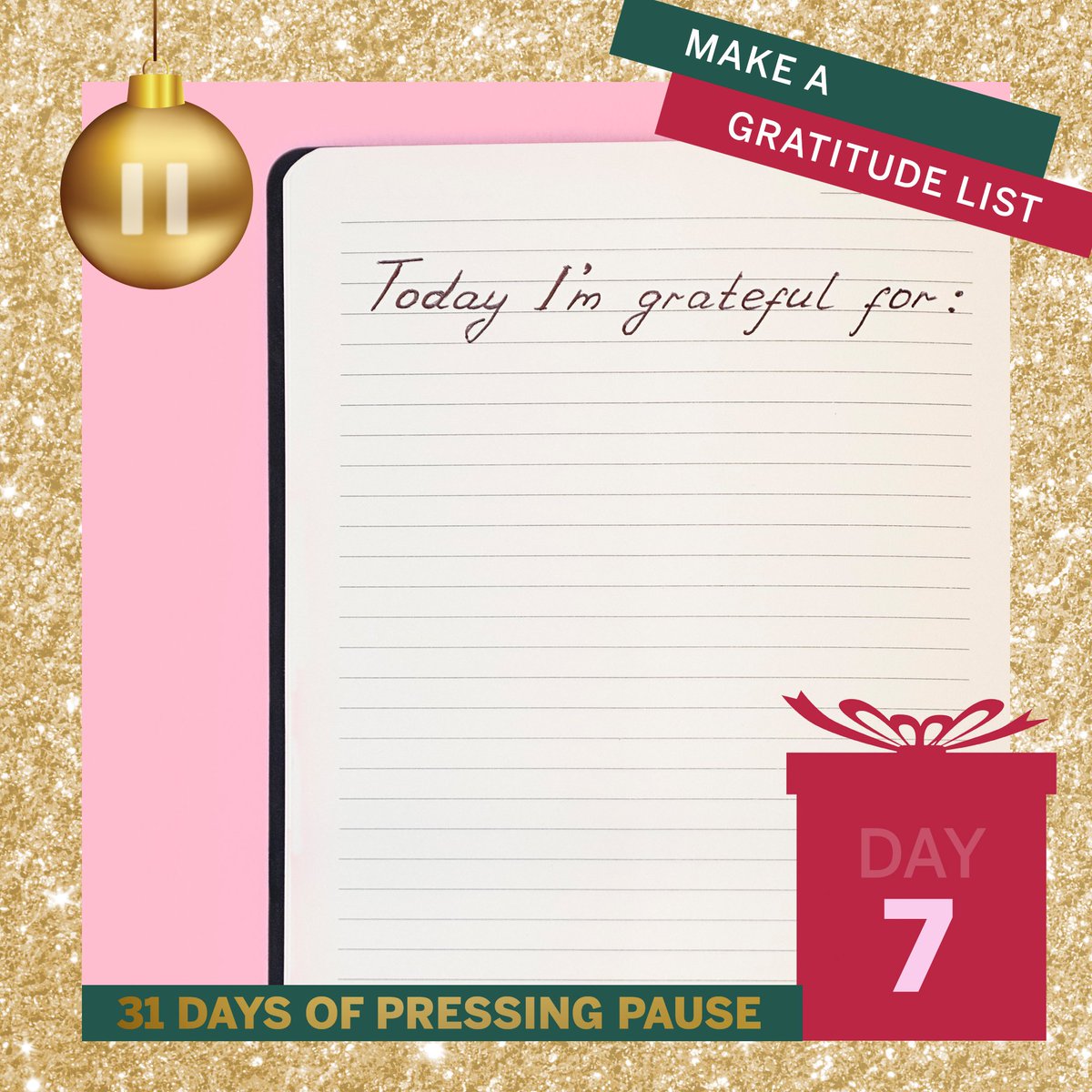 Stop scrolling for a few minutes, grab pen and paper, and make a list of 5 things you’re grateful for today. It sounds simple, but the research shows that making this list can change our outlook and improve our day. #31DaysofPressingPause @vspink <a href="/jedfoundation/">JED</a>