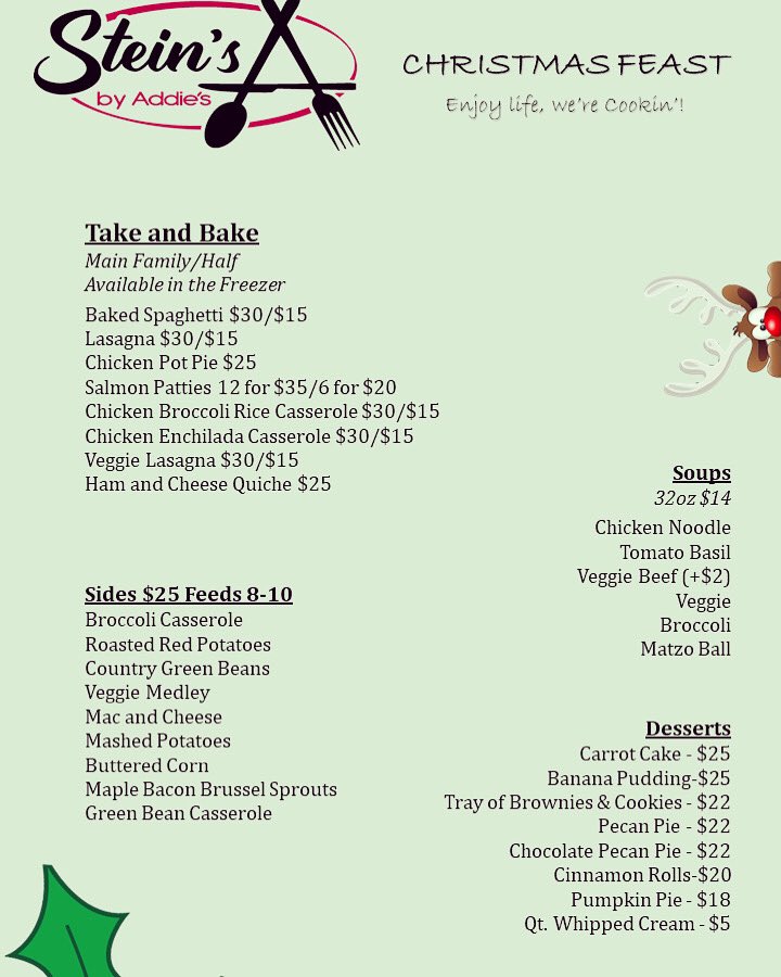 SteinsByAddies's tweet photo. Let us make your holiday season easy and delicious!  Call ahead and place your Christmas Feast order today! ☎️ 859-967-7014
.
.
.
#lexeats #sharethelex #lexington #kentucky #bbn #local #christmas #holiday #lunch #dinner #family #yum #food #feast https://t.co/VJzqmA65Dl