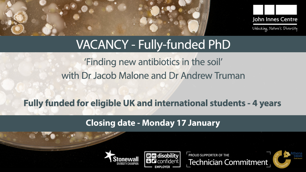 JohnInnesCentre's tweet photo. FUNDED PhD - ‘Finding new antibiotics in the soil’ with Dr Jacob Malone and @AndyTruman4
📅 - Monday 17 January
https://t.co/kBg8XKbBi2 https://t.co/nUNrtkULJ7